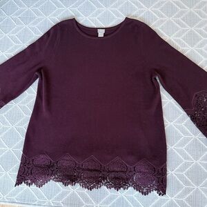 Chico's Burgundy Lace Accent Sweater size XL
